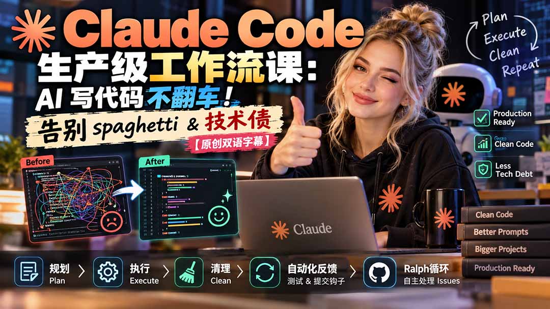Claude Code 生产级工作流课:AI 写代码不翻车!告别 spaghetti & 技术债【原创双语字幕】-泱泱学习社