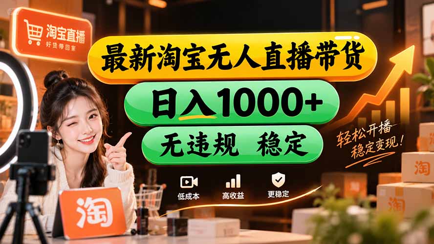 【新技术】淘宝无人直播,独家,日入2K+,无封号,可矩阵,长期稳定-泱泱学习社