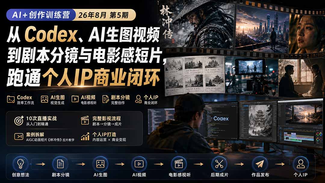 AI+创作训练营26年第5期-更新:从Codex、AI生图视频到剧本分镜与电影感短片,跑通个人IP商业闭环-泱泱学习社