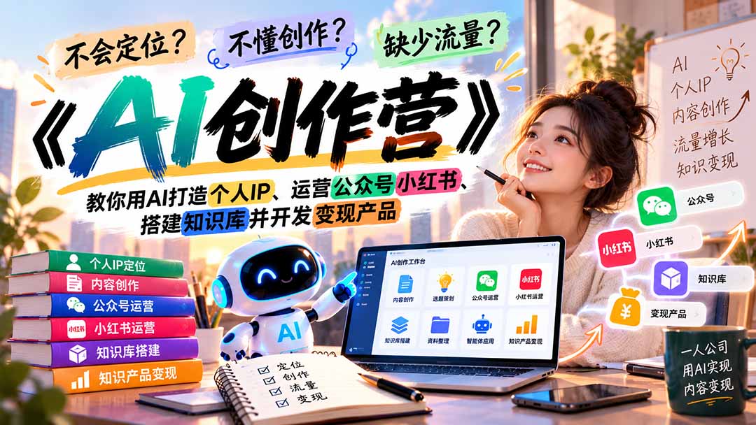 不会定位、不懂创作、缺少流量？《AI创作营》教你用AI打造个人IP、运营公众号小红书、搭建知识库并开发变现产品-泱泱学习社