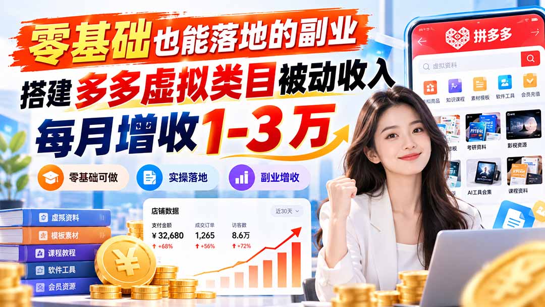 零基础也能落地的副业,搭建多多虚拟类目被动收入,每月增收 1-3 万-泱泱学习社