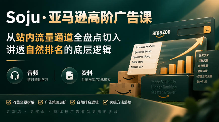 亚马逊高阶广告课,从站内流量通道全盘点切入,讲透自然排名的底层逻辑(直播+音频+资料)-泱泱学习社