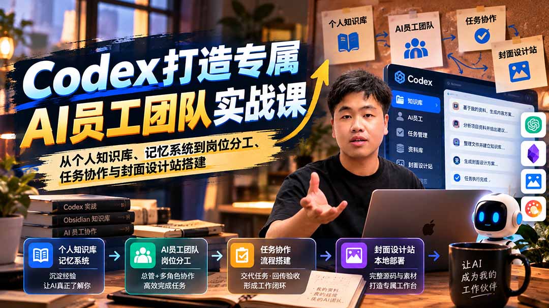 【无水印】Codex打造专属AI员工团队实战课:从个人知识库、记忆系统到岗位分工、任务协作与封面设计站搭建-泱泱学习社