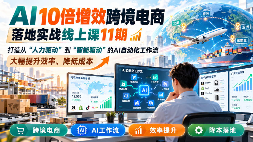 AI 10倍增效跨境电商落地实战线上课11期,打造从人力驱动到智能驱动的AI自动化工作流,大幅提升效率、降低成本-泱泱学习社