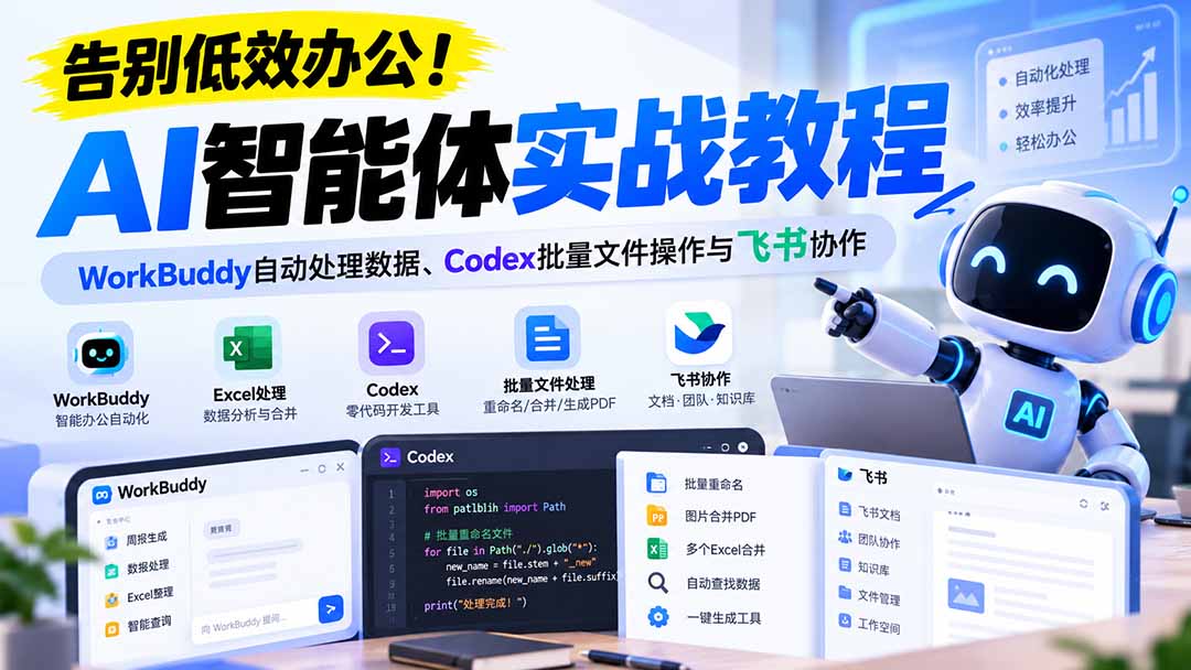 【无水印】告别低效办公！《AI智能体实战教程》WorkBuddy自动处理数据、Codex批量文件操作与飞书协作-泱泱学习社