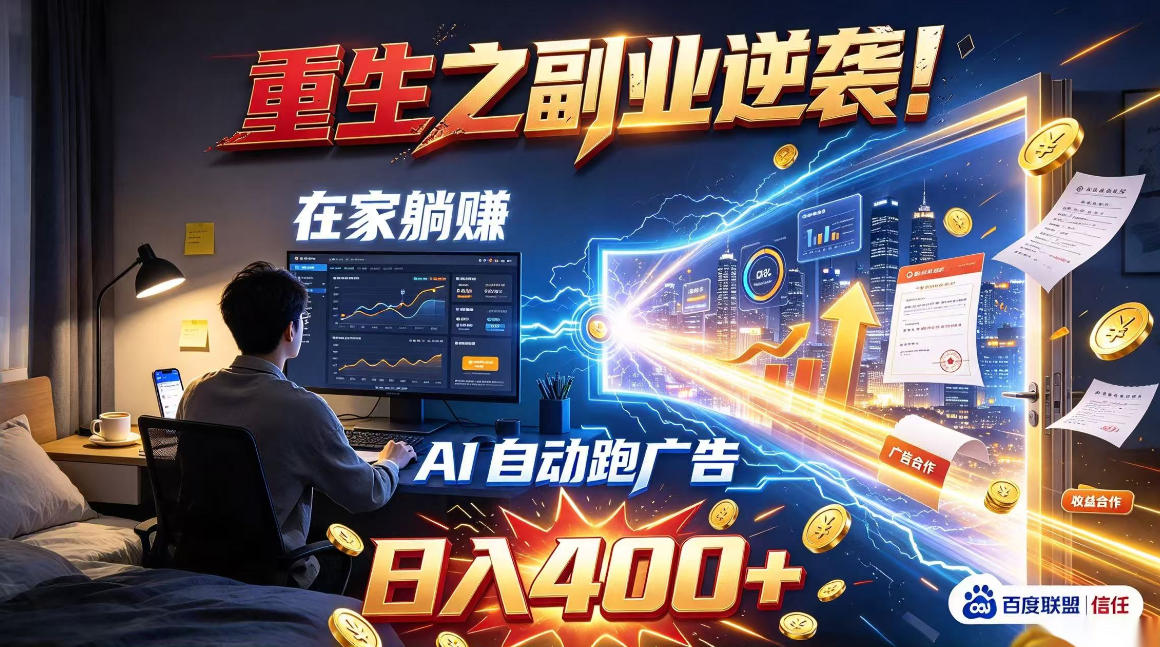 重生之副业逆袭!在家躺赚AI自动跑广告日入400+,无需人工操作【揭秘】-泱泱学习社