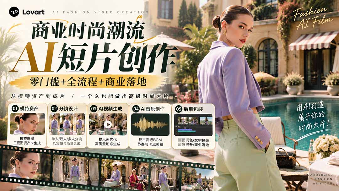 从一张模特图到高级时尚广告大片:AI三视图资产、场景合成、电影分镜、动态生成与复古音乐剪辑实战课-泱泱学习社