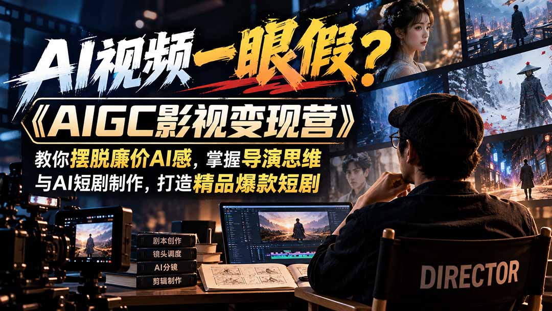 【无水印】AI视频一眼假?《AIGC影视变现营》教你摆脱廉价AI感,掌握导演思维与AI短剧制作,打造精品爆款短剧-泱泱学习社