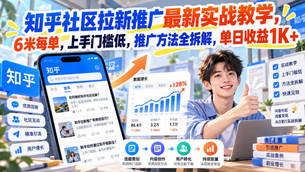 知乎社区拉新推广最新实战教学,6米每单,上手门槛低,推广方法全拆解,单日收益1K+!(更新0930)-泱泱学习社