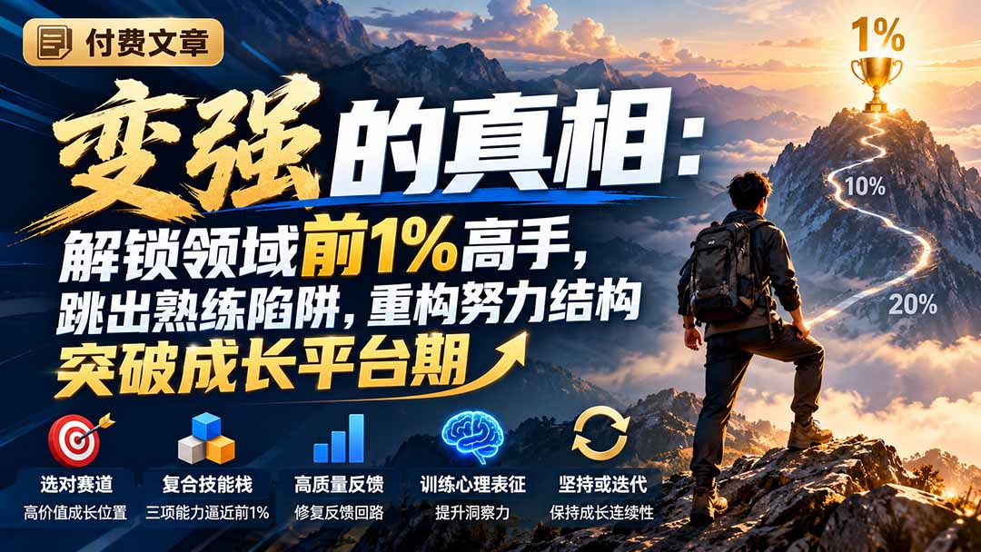 付费文章:变强的真相:解锁领域前1%高手,跳出熟练陷阱,重构努力结构突破成长平台期-泱泱学习社