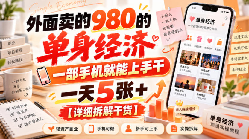 外面卖的980的单身经济，一部手机就能上手干，一天5张+【详细拆解干货】-泱泱学习社