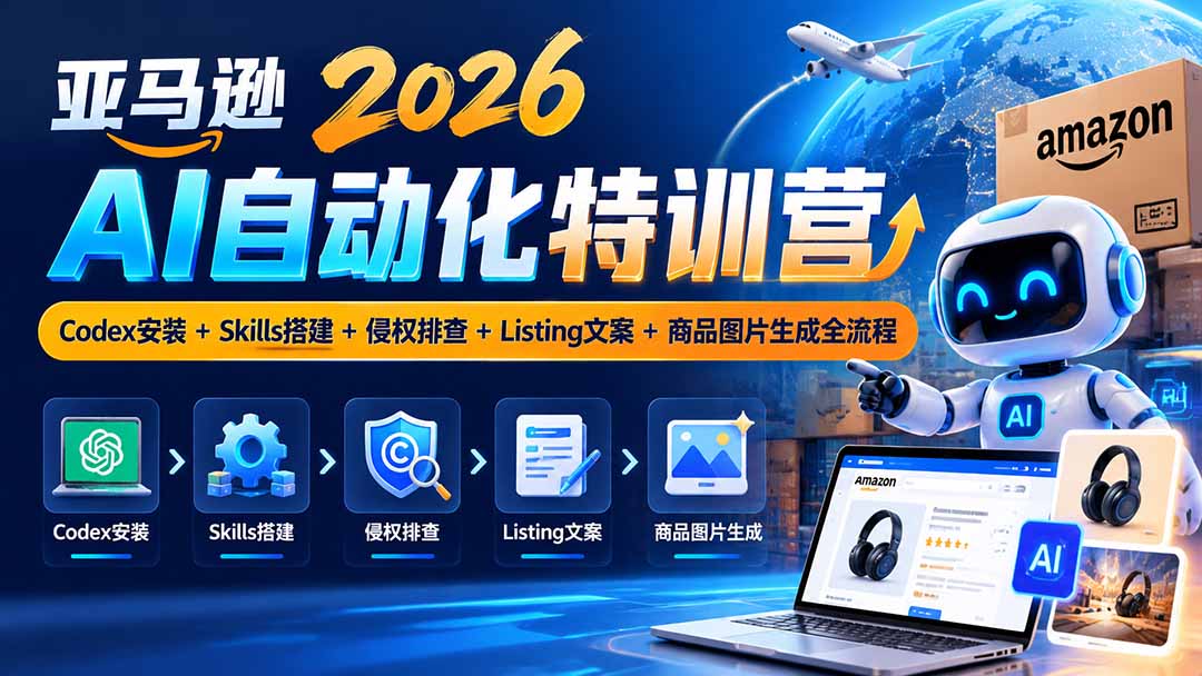 亚马逊2026AI自动化-10月特训营:Codex安装+Skills搭建+侵权排查+Listing文案+商品图片生成全流程-泱泱学习社