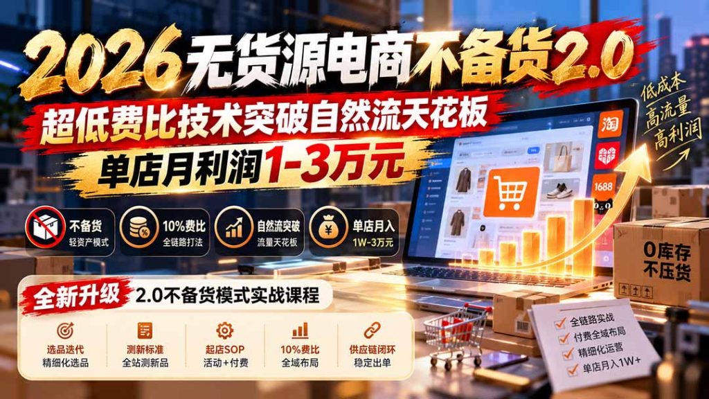 2026无货源电商不备货2.0【更新1010】：超低费比技术突破自然流天花板，单店月利润1-3万元-泱泱学习社