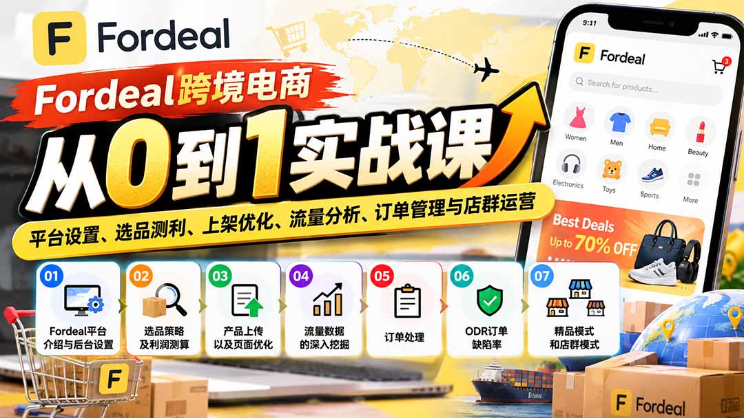 Fordeal跨境电商从0到1实战课:平台设置、选品测利、上架优化、流量分析、订单管理与店群运营-泱泱学习社