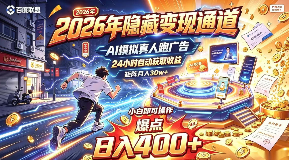 2026年别死磕自媒体，隐藏变现通道，AI模拟真人自动跑广告，小白即可操作，日入400+，矩阵月入可达到30w+【揭秘】-泱泱学习社