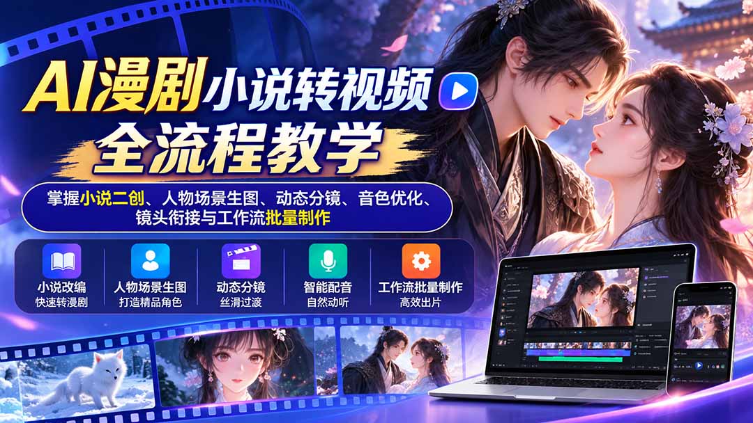 AI漫剧小说转视频全流程教学：掌握小说二创、人物场景生图、动态分镜、音色优化、镜头衔接与工作流批量制作-泱泱学习社
