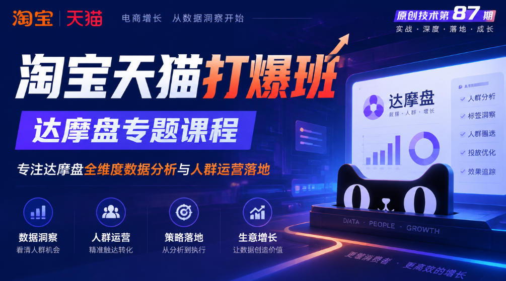 《淘宝天猫打爆班》原创技术第87期,达摩盘专题课程,专注达摩盘全维度数据分析与人群运营落地-泱泱学习社