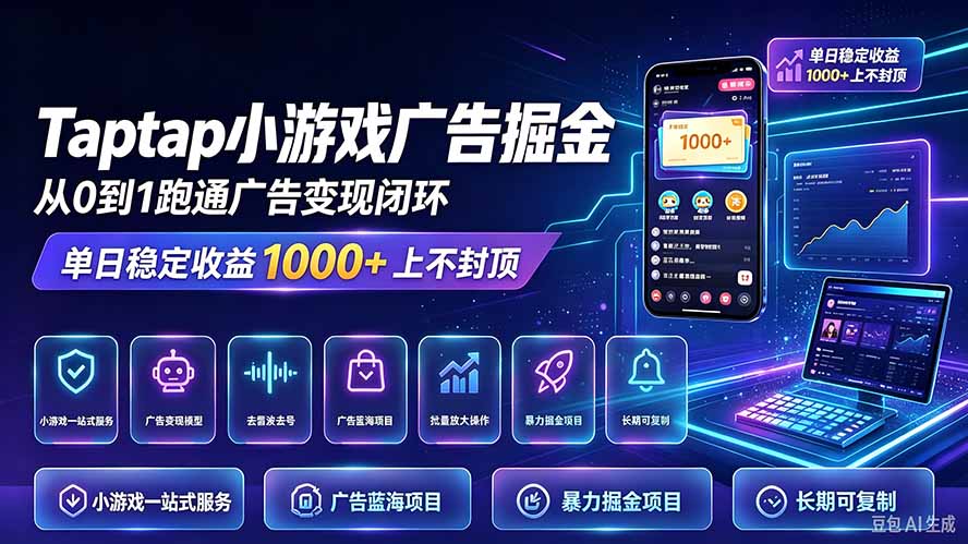 TapTap小游戏广告掘金日赚收益1000+上不封顶-泱泱学习社