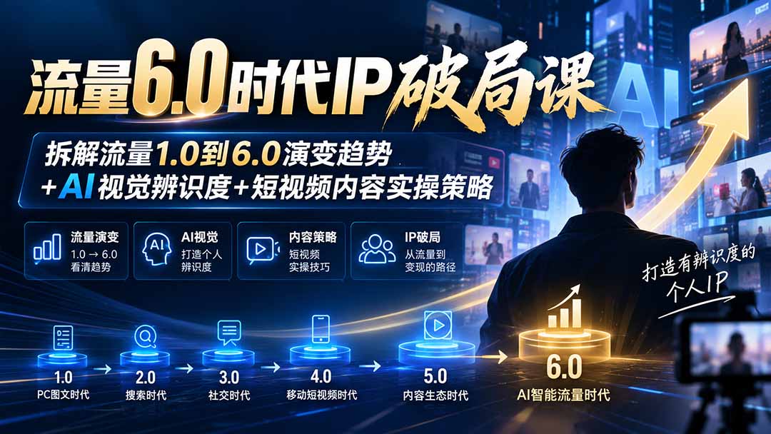 流量6.0时代IP破局课-更新:拆解流量1.0到6.0演变趋势+AI视觉辨识度+短视频内容实操策略-泱泱学习社