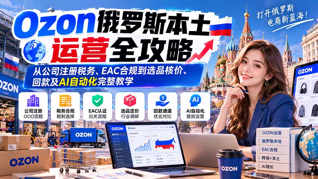Ozon俄罗斯本土运营全攻略：从公司注册税务、EAC合规到选品核价、回款及AI自动化完整教学-泱泱学习社