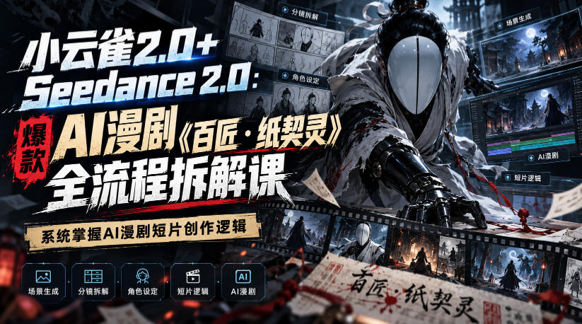 小云雀2.0+Seedance 2.0:爆款AI漫剧《百匠・纸契灵》全流程拆解课,系统掌握AI漫剧短片创作逻辑-泱泱学习社