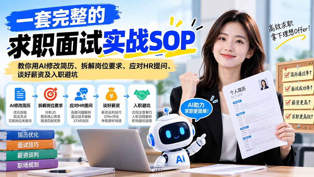 一套完整的求职面试实战SOP:教你用AI修改简历、拆解岗位要求、应对HR提问、谈好薪资及入职避坑-泱泱学习社
