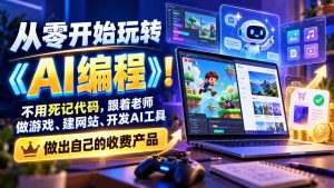 从零开始玩转《AI编程》!不用死记代码,跟着老师做游戏、建网站、开发AI工具,最后完成自己的收费产品-泱泱学习社