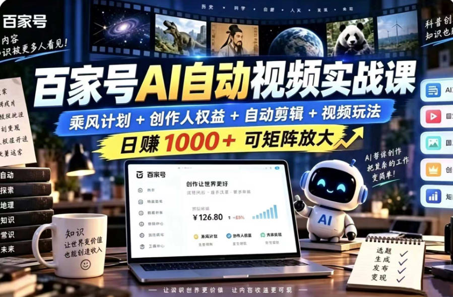 百家号自动矩阵玩法,长期可以做的项目,日入1k+,真正的睡后收入-泱泱学习社