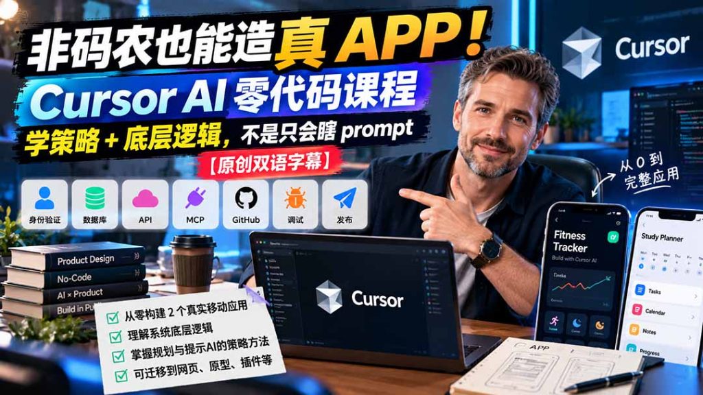 非码农也能造真 APP！Cursor AI 零代码课程：学策略 + 底层逻辑，不是只会瞎 prompt【原创双语字幕】-泱泱学习社