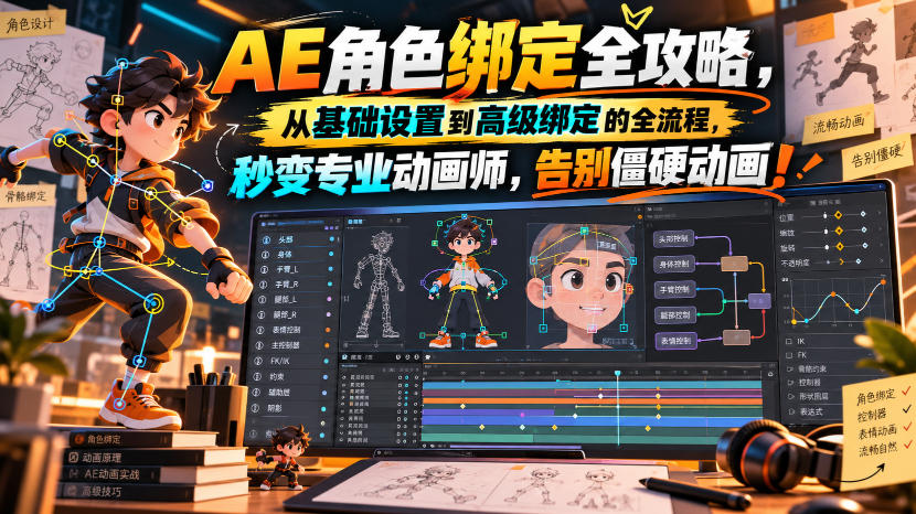 【无水印】AE角色绑定全攻略,从基础设置到高级绑定的全流程,秒变专业动画师,告别僵硬动画!【原创双语字幕】-泱泱学习社