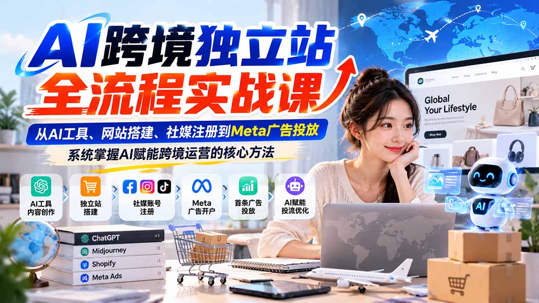 AI跨境独立站全流程实战课：从AI工具、网站搭建、社媒注册到Meta广告投放，系统掌握AI赋能跨境运营的核心方法-泱泱学习社