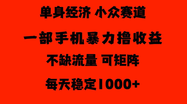 26年暴力单身经济,稳定日入500-1k,不缺流量,流量极大,冷门小众赛道,门槛低小白轻松上手【揭秘】-泱泱学习社