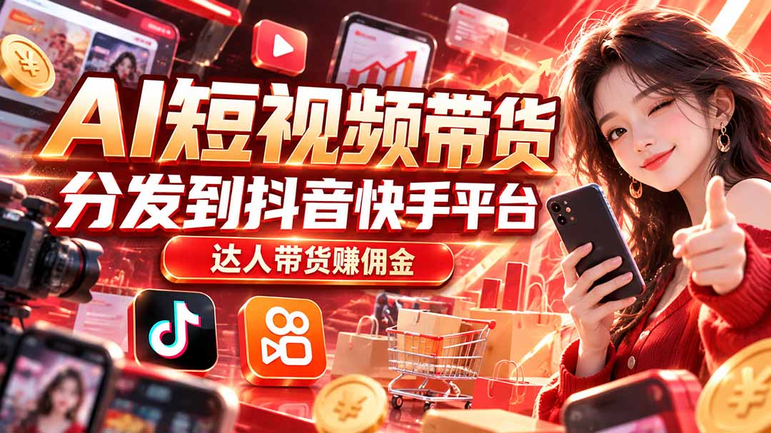 【AI短视频带货】分发到抖音快手平台，达人带货赚佣金-泱泱学习社