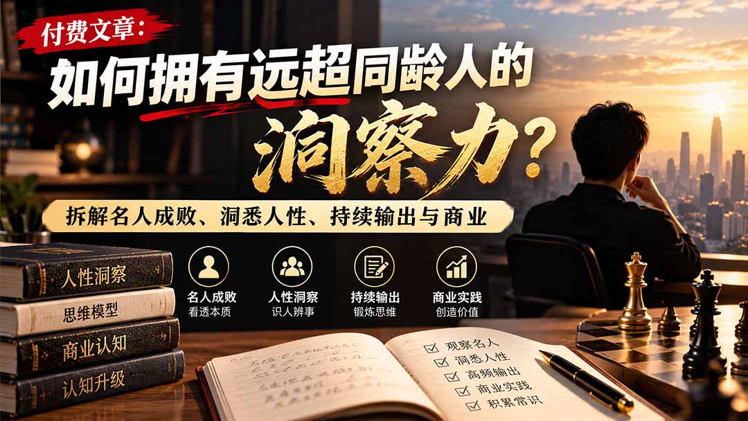 付费文章：如何拥有远超同龄人的洞察力？拆解名人成败、洞悉人性、持续输出与商业实践-泱泱学习社