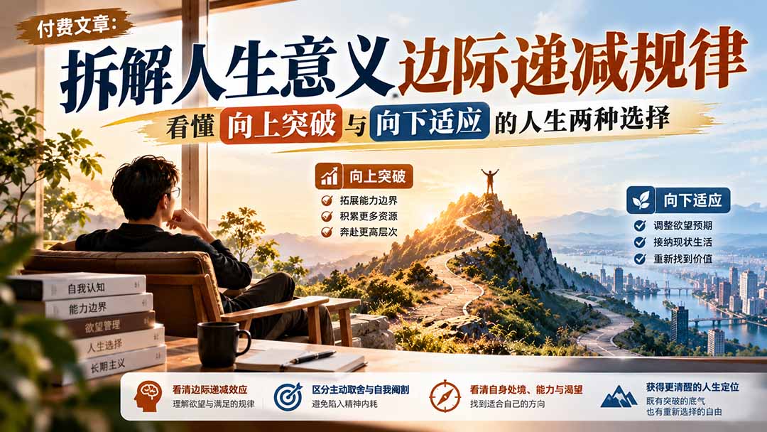付费文章:拆解人生意义边际递减规律,看懂向上突破与向下适应的人生两种选择-泱泱学习社