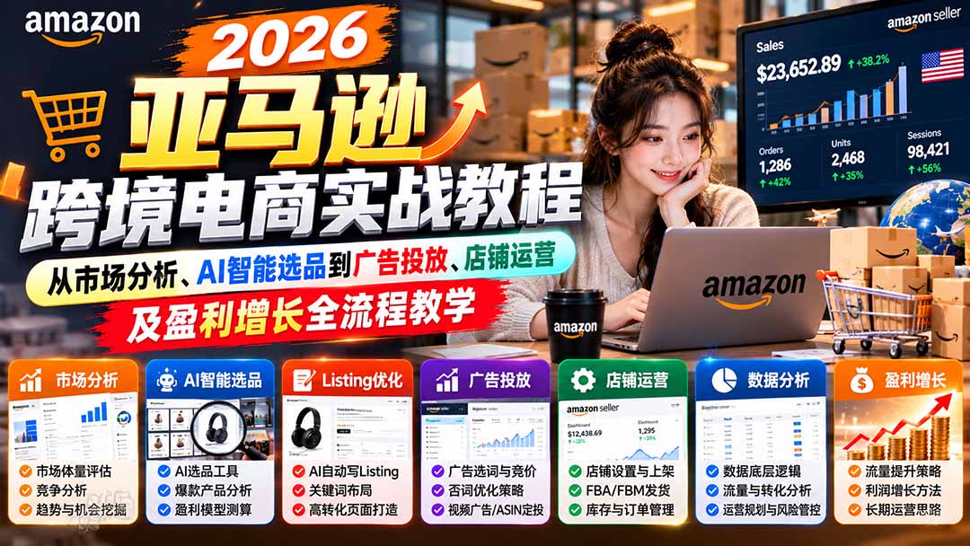 2026亚马逊跨境电商实战教程-更新1027,从市场分析、AI智能选品到广告投放、店铺运营及盈利增长全流程教学-泱泱学习社