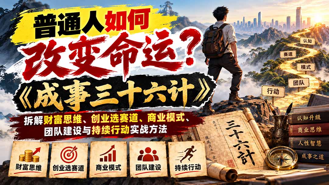 普通人如何改变命运?《成事三十六计》拆解财富思维、创业选赛道、商业模式、团队建设与持续行动实战方法-泱泱学习社