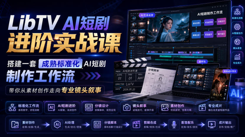 LibTV AI短剧进阶实战课，搭建一套成熟标准化AI短剧制作工作流，带你从素材创作走向专业镜头叙事(更新)-泱泱学习社