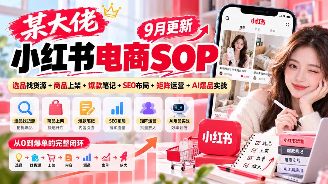 某大佬小红书电商SOP|9月更新:选品找货源+商品上架+爆款笔记+SEO布局+矩阵运营+AI爆品实战-泱泱学习社