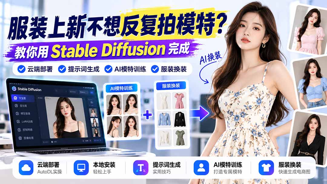 服装上新不想反复拍模特？教你用Stable Diffusion完成云端部署、提示词生成、AI模特训练与换装-泱泱学习社