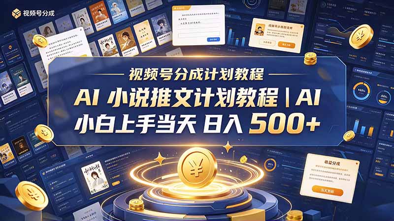 最新视频号分成计划教程|AI 小说推文,小白上手当天日入 500+-泱泱学习社