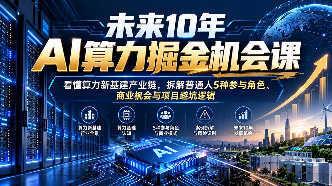 未来10年AI算力掘金机会课:看懂算力新基建产业链,拆解普通人5种参与角色、商业机会与项目避坑逻辑-泱泱学习社