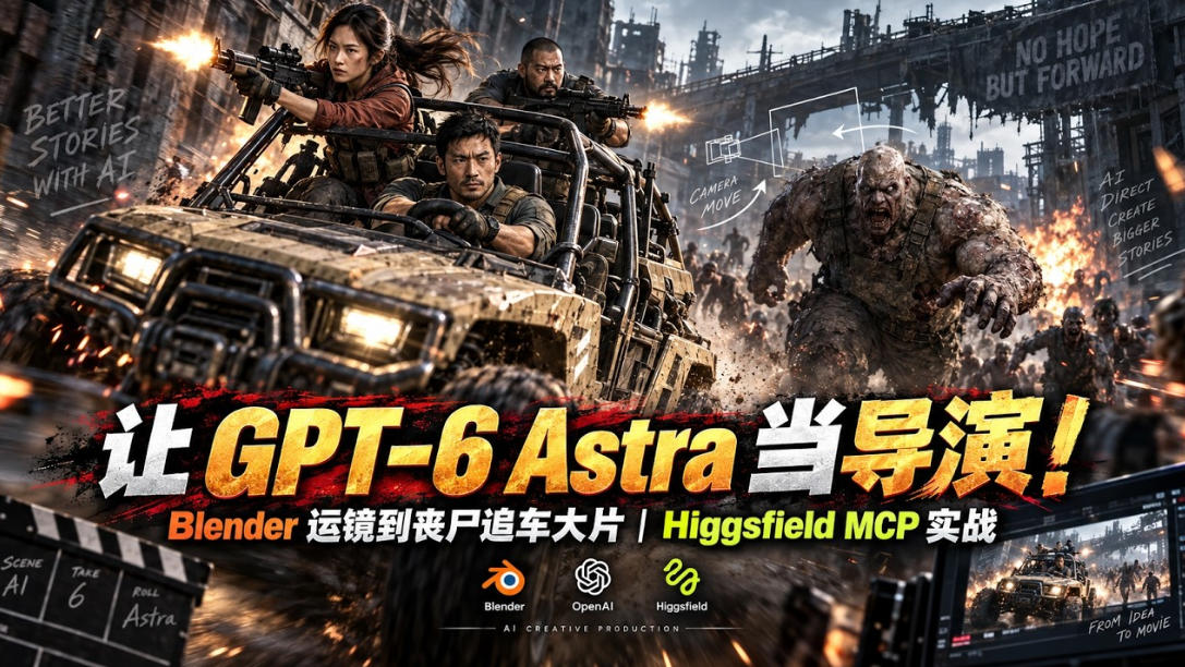 让GPT-6 Astra当导演!Blender运镜到丧尸追车大片|Higgsfield MCP实战-泱泱学习社
