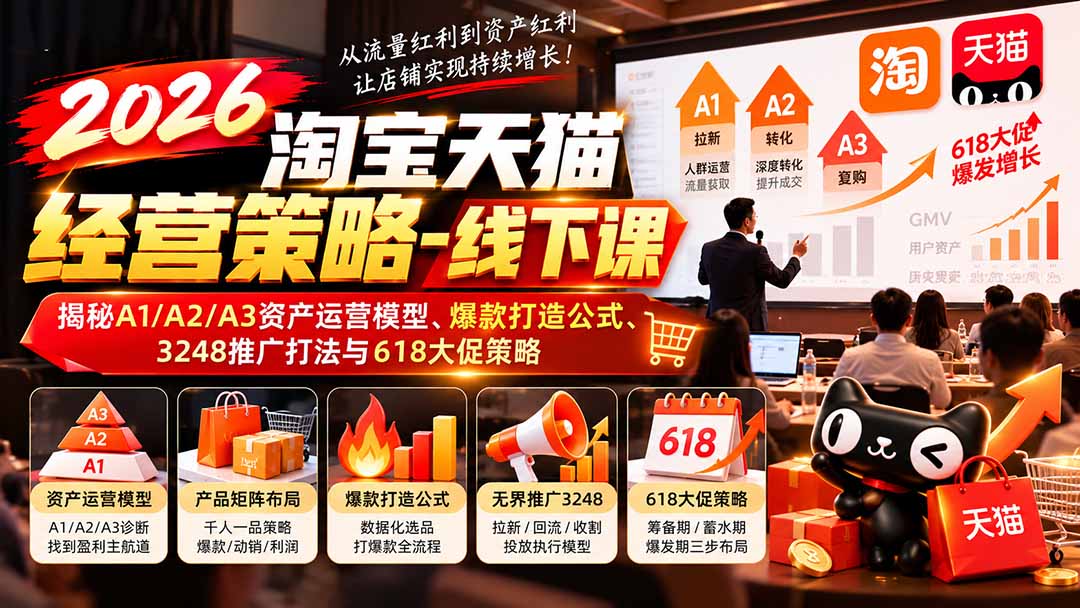 2026淘宝天猫经营策略-线下课-更新1019:揭秘A1/A2/A3资产运营模型、爆款打造公式、3248推广打法与618大促策略-泱泱学习社
