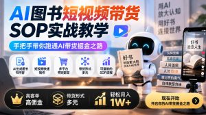 AI图书短视频带货SOP实战教学，手把手带你跑通AI带货掘金之路，高客单高佣金，带货形式多元，轻松月入1W+-泱泱学习社