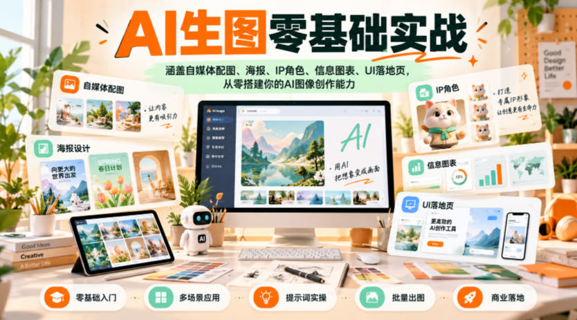 AI生图零基础实战,涵盖自媒体配图、海报、IP角色、信息图表、UI落地页,从零搭建你的AI图像创作能力-泱泱学习社
