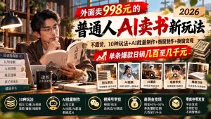 外面卖998元的2026普通人AI卖书新玩法：不露脸、不囤货，10种玩法+AI批量制作+橱窗变现，单条爆款日销几百至几千元-泱泱学习社