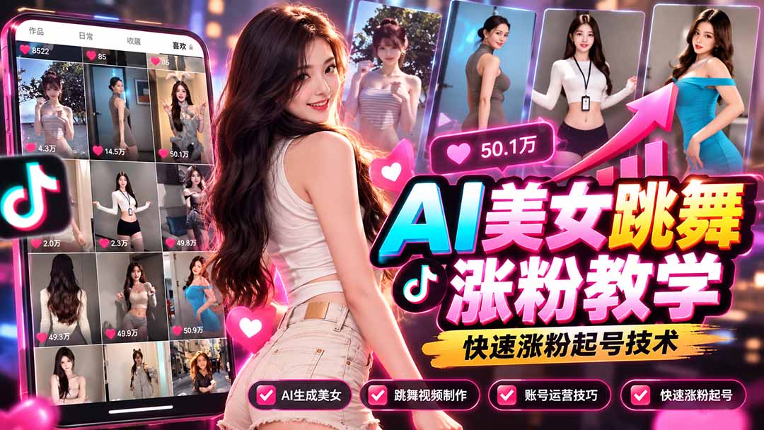 AI美女跳舞涨粉教学，AI生成美女，跳舞视频制作，账号运营与快速起号涨粉-泱泱学习社