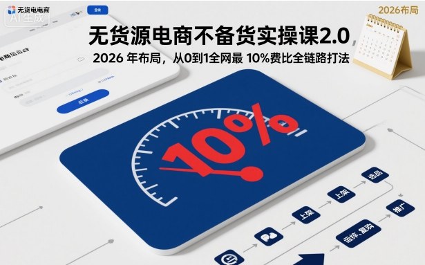无货源电商不备货实操课2.0，2026年布局，从0到1全网最低10%费比全链路打法【更新261019】-泱泱学习社