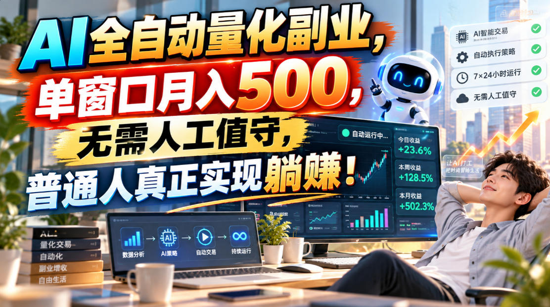 AI全自动量化副业,单窗口月入500,无需人工值守,普通人真正实现躺賺!-泱泱学习社